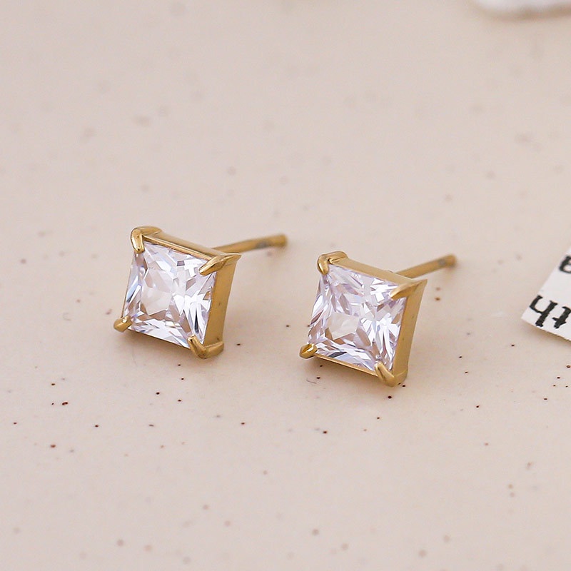 Anting stud zircon warna titanium korea anti karat