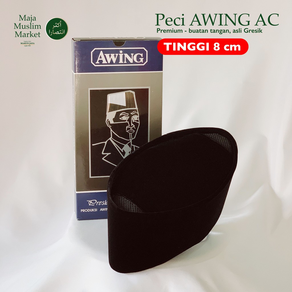 Peci Songkok Kopiah - AC AWING Premium Hitam Polos - TINGGI 8 CM - SIZE 3-12 ASLI GRESIK - TERMURAH