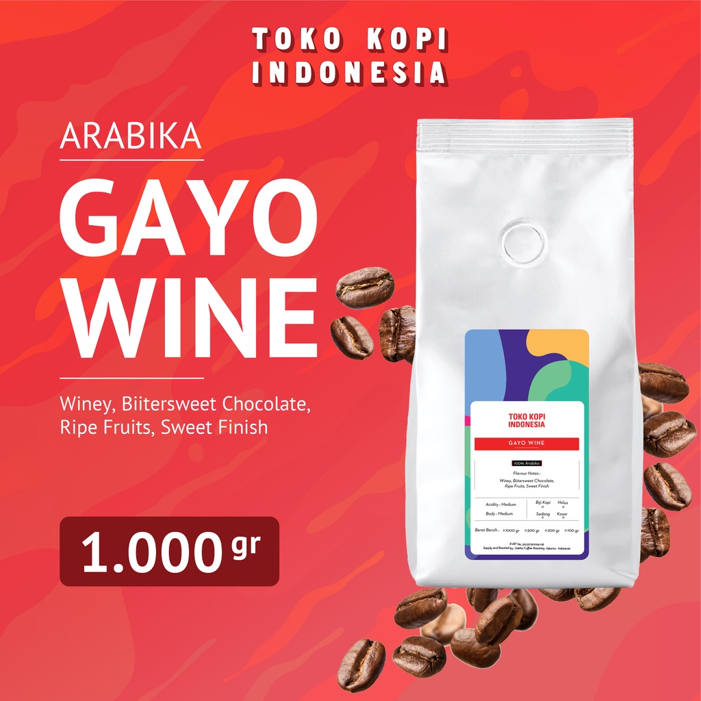 

Kopi Arabika Gayo Wine 1Kg Arabica Specialty Coffee Beans Biji Bubuk