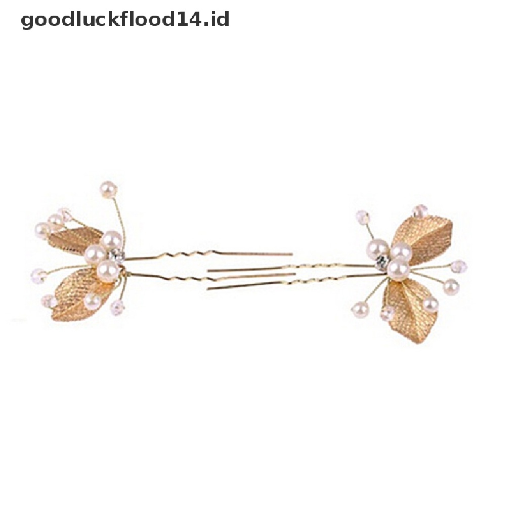 [OOID] 4PCs Women Bridal bridesmaid Pearl Gold Leaf Headpiece Hair Pin Hairpin Wedding ID