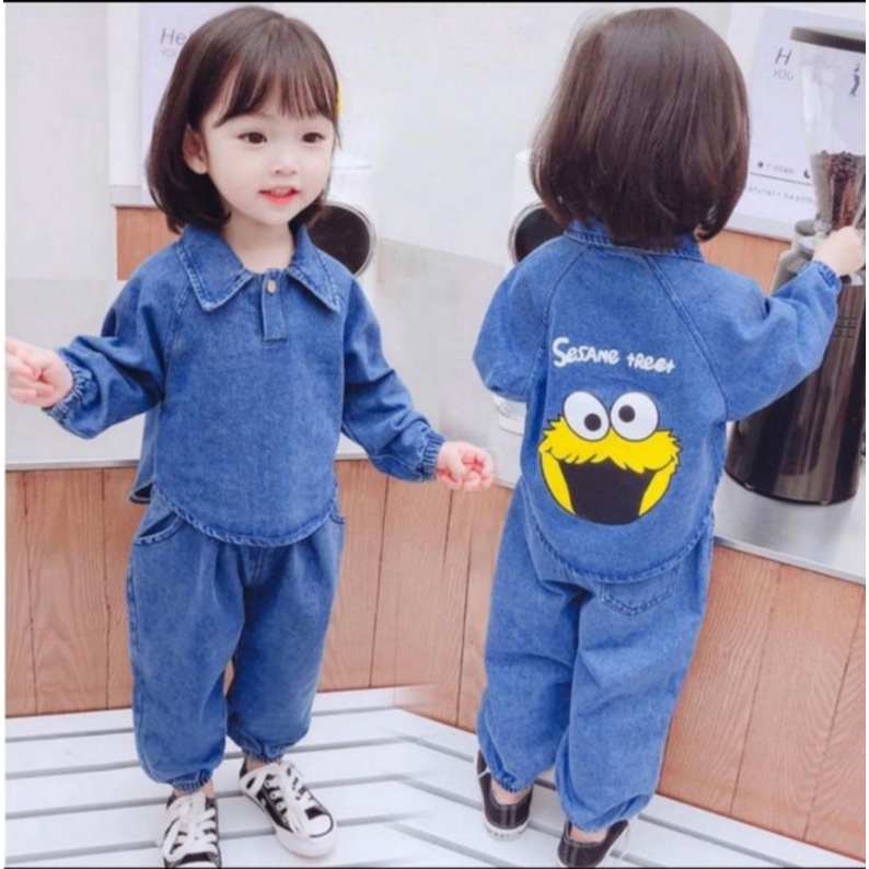 setelan joger jeans anak perempuan terbaru 1-5 tahun