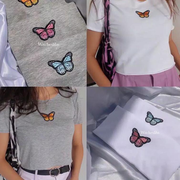 {T10 GS788} Basic crop top/ Kaos Crop/ Kaos kekinian/ Kaos kupu-kupu {CODE QR501}