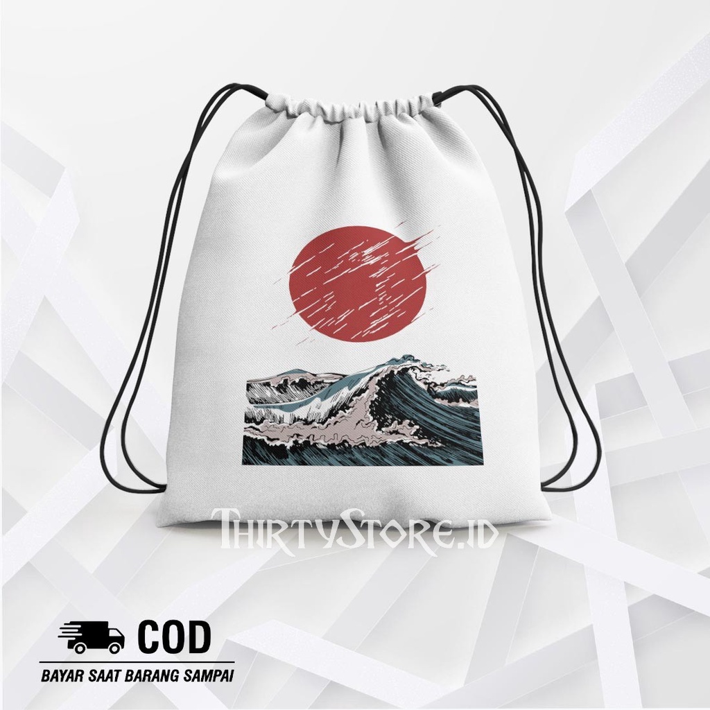 Tas Serut String Bag Japanese Wave - Drawstring Bag Waterproof | Thirty Store.Id