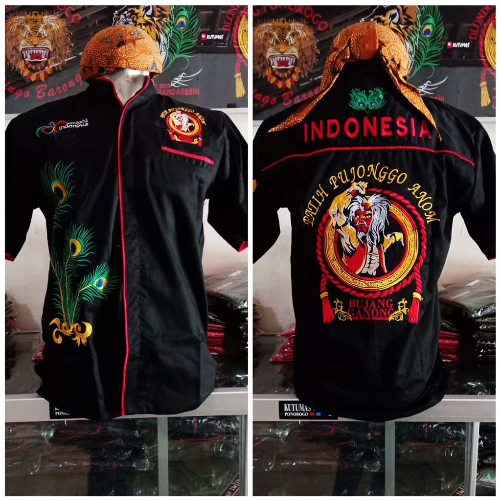 Baju Hem Lengan Pendek Bordir Reog Ponorogo | Baju Bujang Ganong Ganongan Pujangga Anom