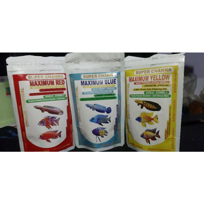 pelet ikan premium super maximum reapeack yellow,bloe red 15g original