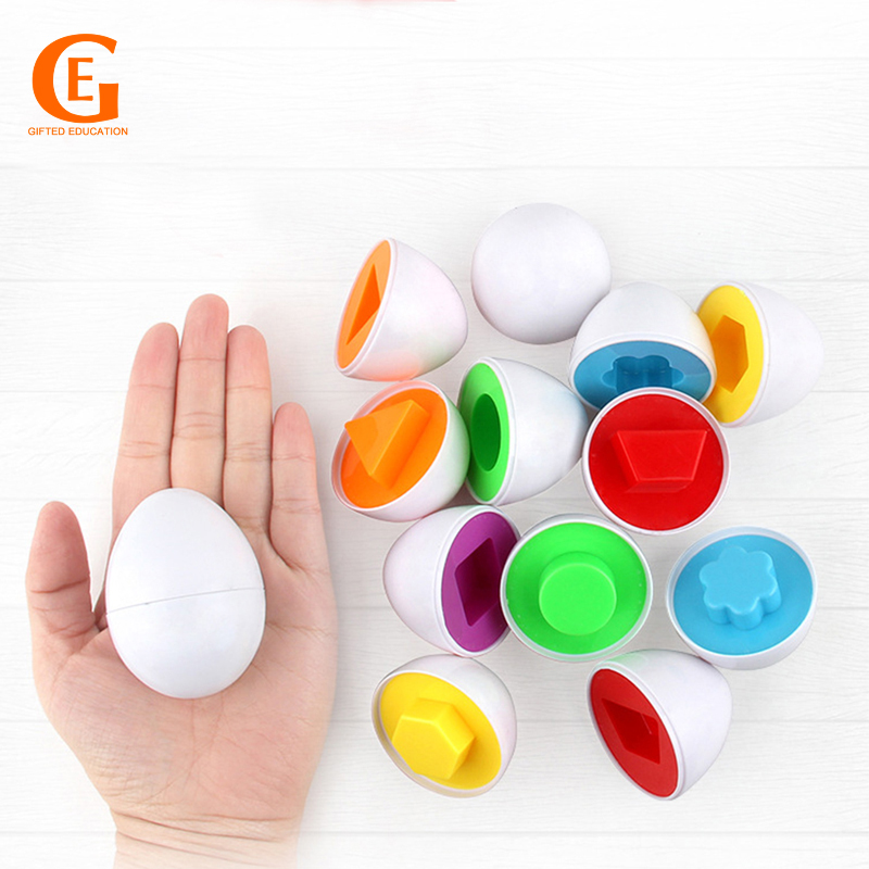 6pcs Mainan Edukasi Montessori Puzzle Telur 3D Mencocokkan Warna Untuk Bayi