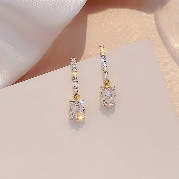 ★ODS★ Anting Tusuk Model Kristal K02 Geometri Gaya Retro Korea Elegan untuk Wanita kekinian