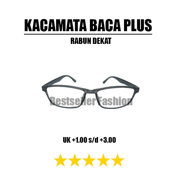 KACAMATA BACA FULL PLUS (+) UKURAN +1.00 S/D +3.00 FRAME ABU RABUN DEKAT UNTUK PRIA DAN WANITA FREECASE