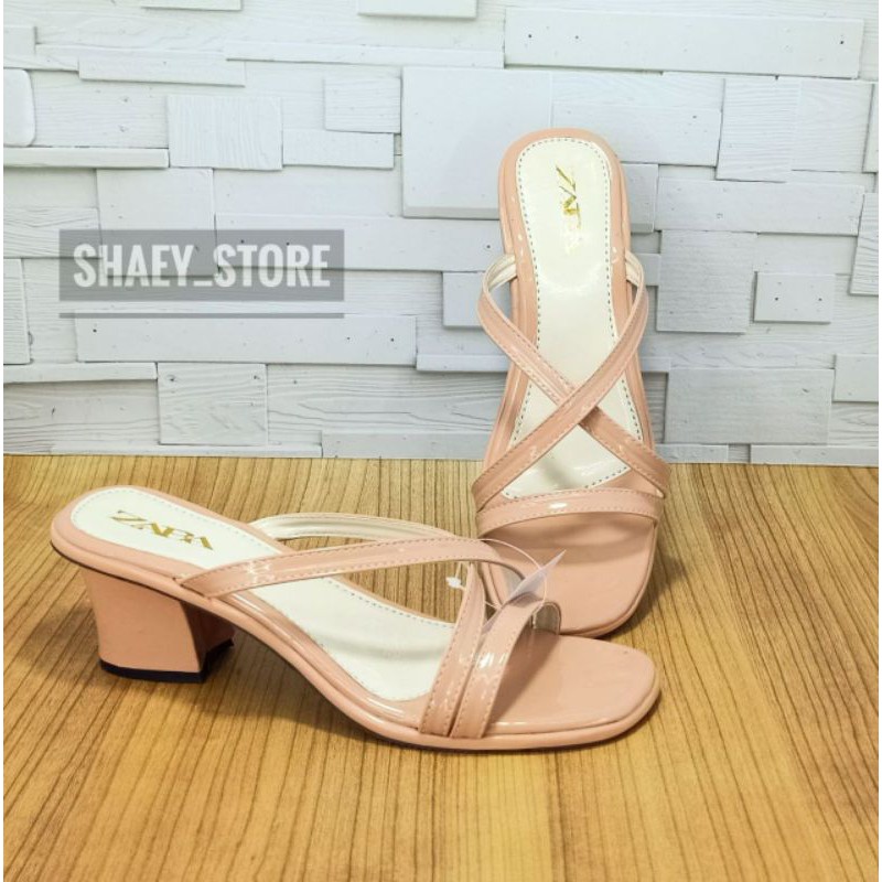 Zara sandal wanita hak tahu/sendal hak hells F03 terbaru size 36-40