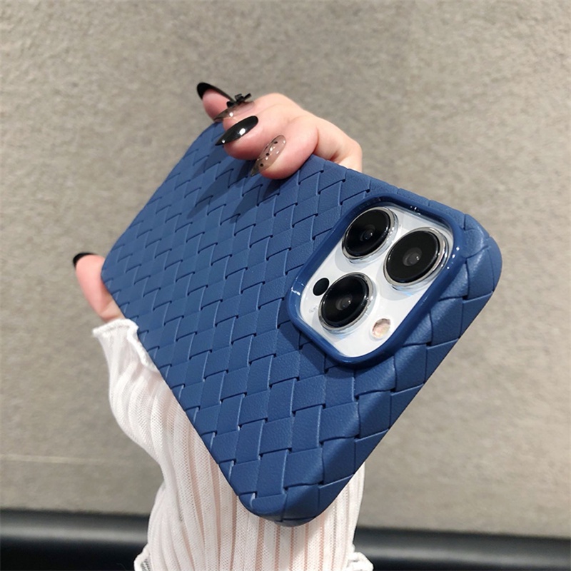 Case Bahan Kulit Woven Ultra Tipis Untuk iPhone 13 12 11 Pro X XS MAX XR