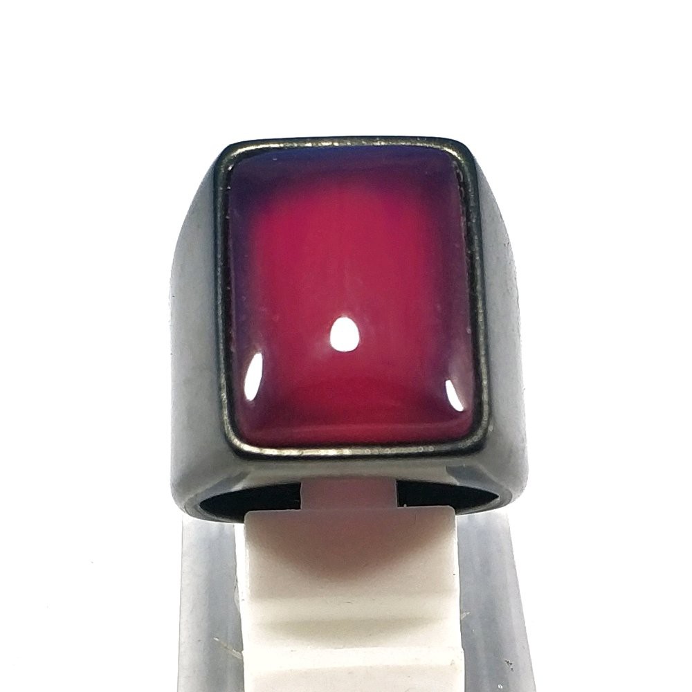 CINCIN BATU AKIK NATURAL RED CARNELIAN SQUARE RING TITANIUM HITAM MAKIN BERGAYA