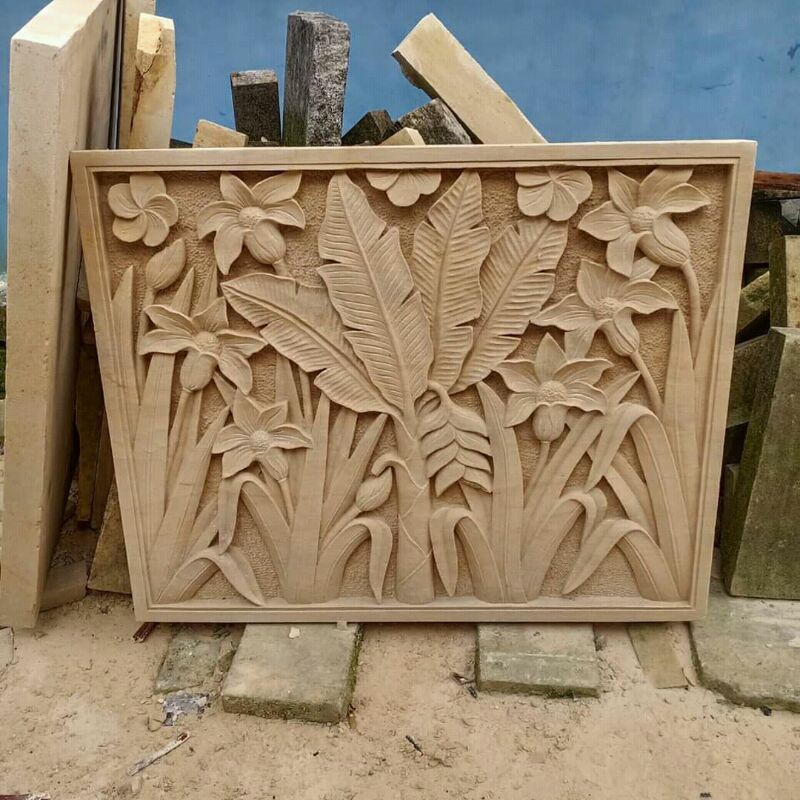 batu alam relief ukiran dekorasi dinding ornamen batu putih
