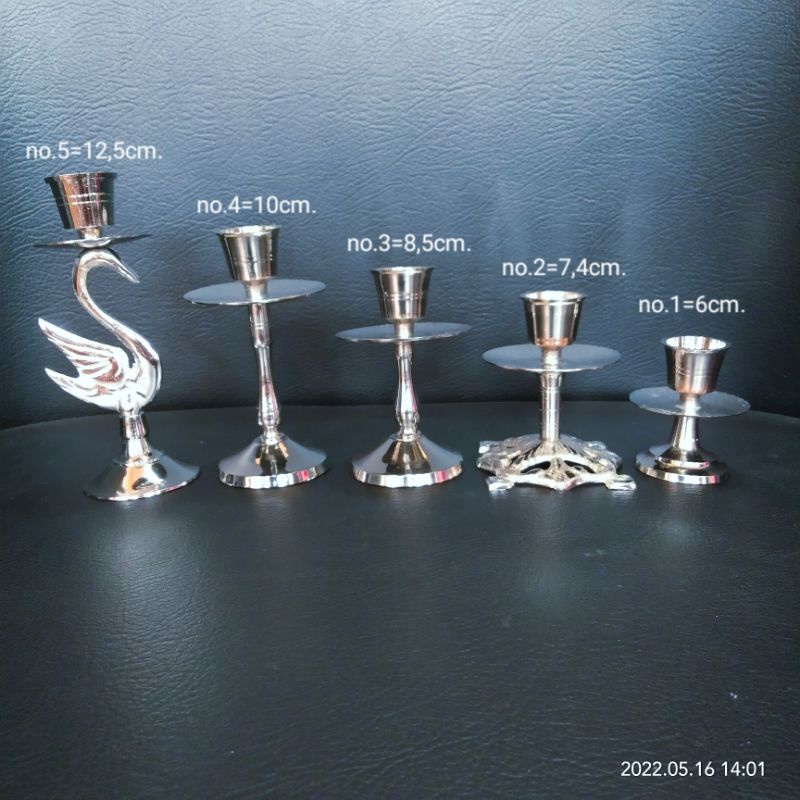 Tempat lilin kuningan polos putih crome candle holder