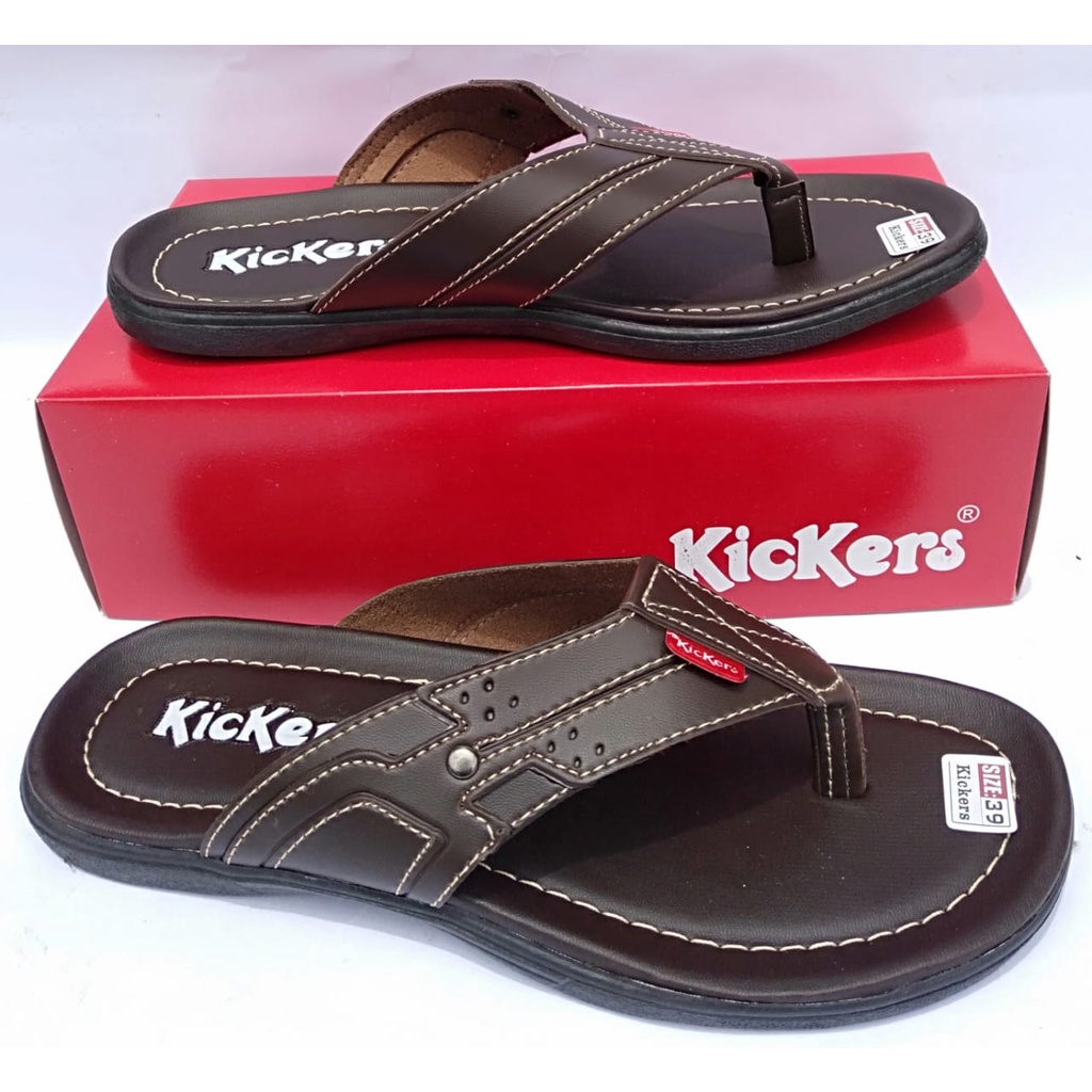 Sandal pria jepit kickers kulit sintetis casual original kasual slide dewasa cowok terbaru murah keren kekinian berkualitas gratis ongkir COD