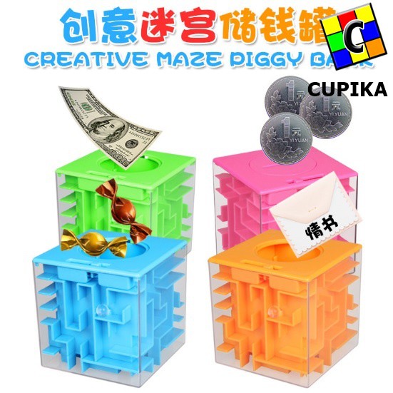 Cube Puzzle 3x3 3D MAZE Puzzle Orange Jingga CELENGAN Piggy Bank