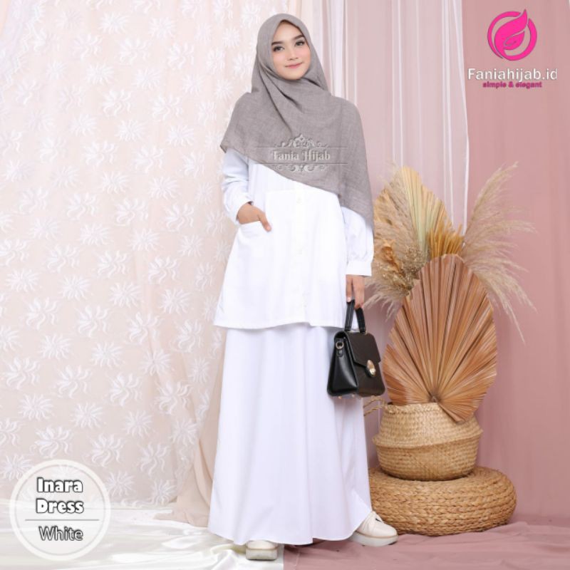 GAMIS INARA PUTIH/WHITE KATUN TOYOBO BY FANIA HIJAB