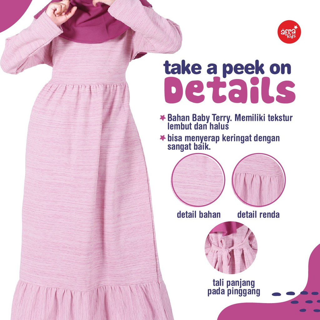 Gamis Anak Muslim AFRAKIDS GA004, GA005 ( Pink &amp; Biru) Bahan Adem, Cocok Untuk Anak
