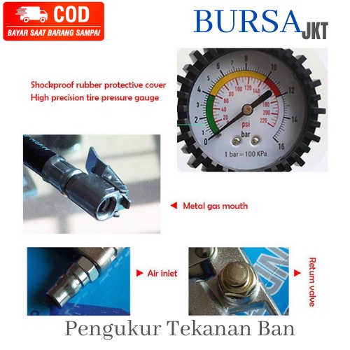 TIRE INFLATOR AIR PRESSURE GUN 3IN1 PENGISI/PENGUKUR TEKANAN ANGIN BAN