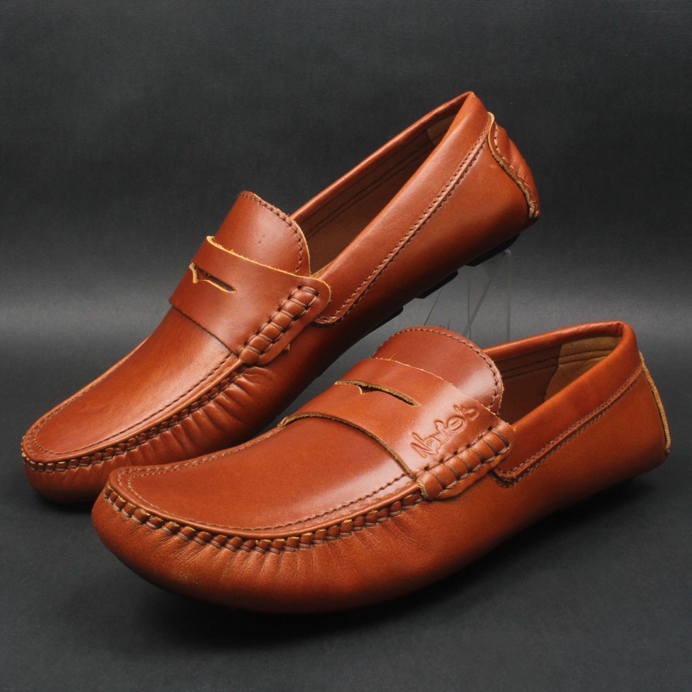 SEPATU KULIT SAPI ASLI LOAFERS / SEPATU SLOP CASUAL BAHAN 100% KULIT SAPI BERKUALITAS FR02 KILAP QI LEATHER