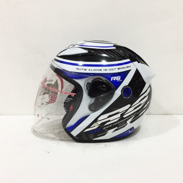 Helm NHK R6 Motif RacerX White Blue Putih Biru