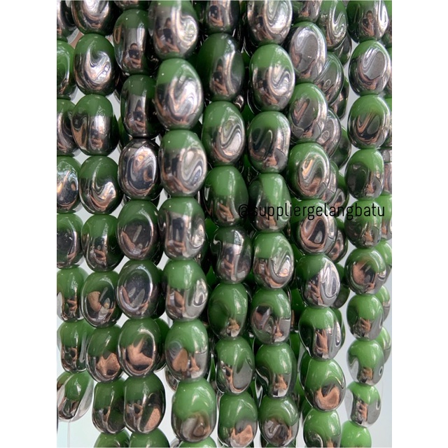 kristal CEKO KACANG SILVER GREEN DOFF 10mm hijau perak oval cutting