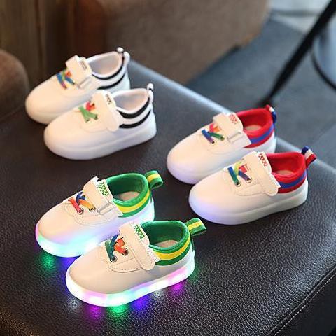 sepatu anak led warna putih merah termurah | Rainbow Canvas LED