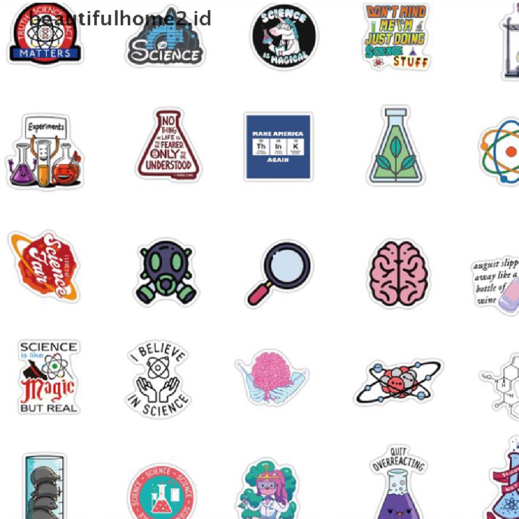 (Beautifulhome2.Id) 50pcs Stiker Laboratorium Kimia Untuk Laptop / Handphone / Skateboard / Koper