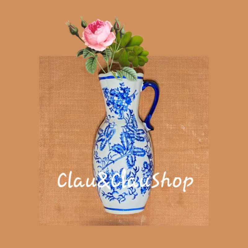 Pot tempel dinding teko keramik biru putih