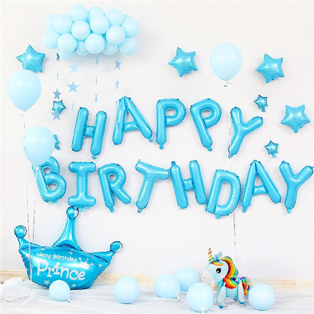 [PAKET] Kids BIRTHDAY Set BLUE CROWN UNICORN Dekorasi Backdrop Ulangtahun