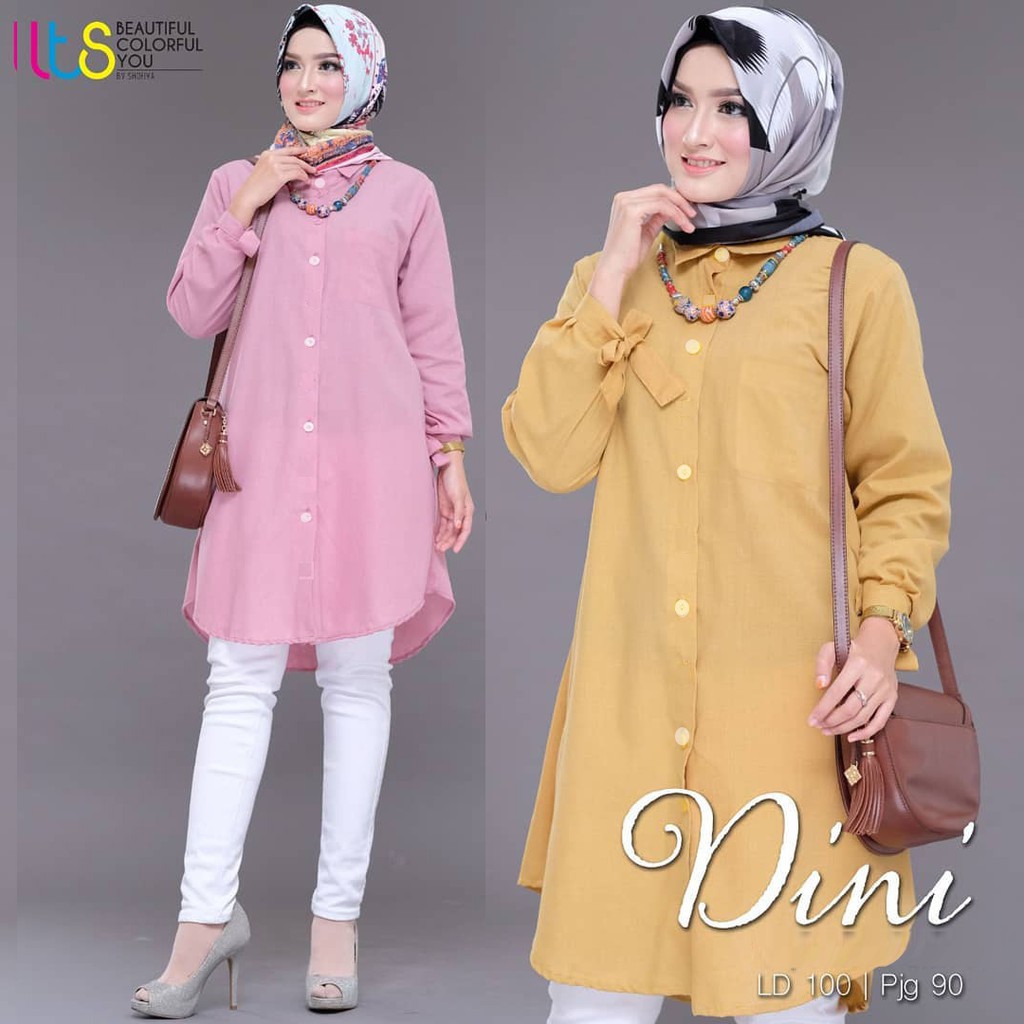 ⭐ DINI TUNIK Bahan Moscrepe Atasan Wanita Lengan Panjang Warna Mint Pink Maroon Navy FIT L M XL XXL