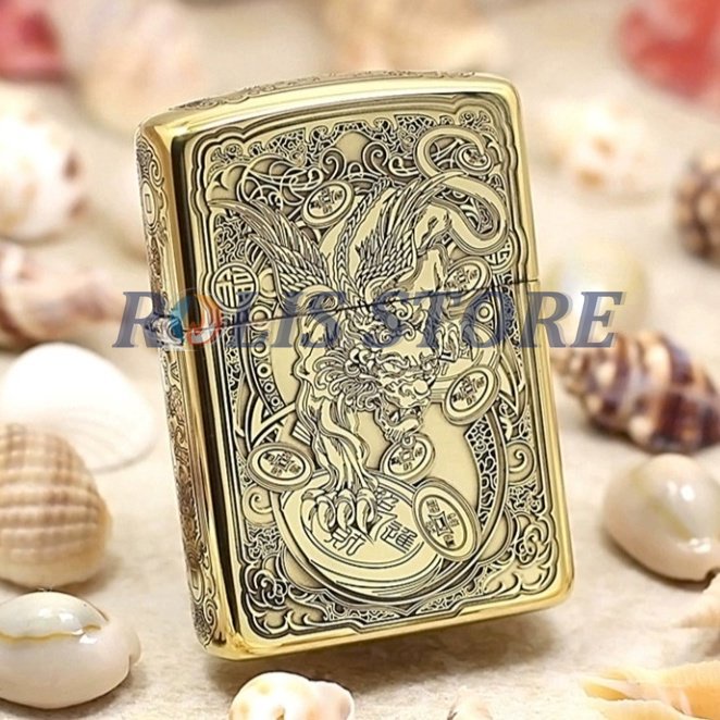 COD- Korek Zippo Gold Full Grafir Dragon Killer Limited High Quality Super Premium Made In Usa - Free Box