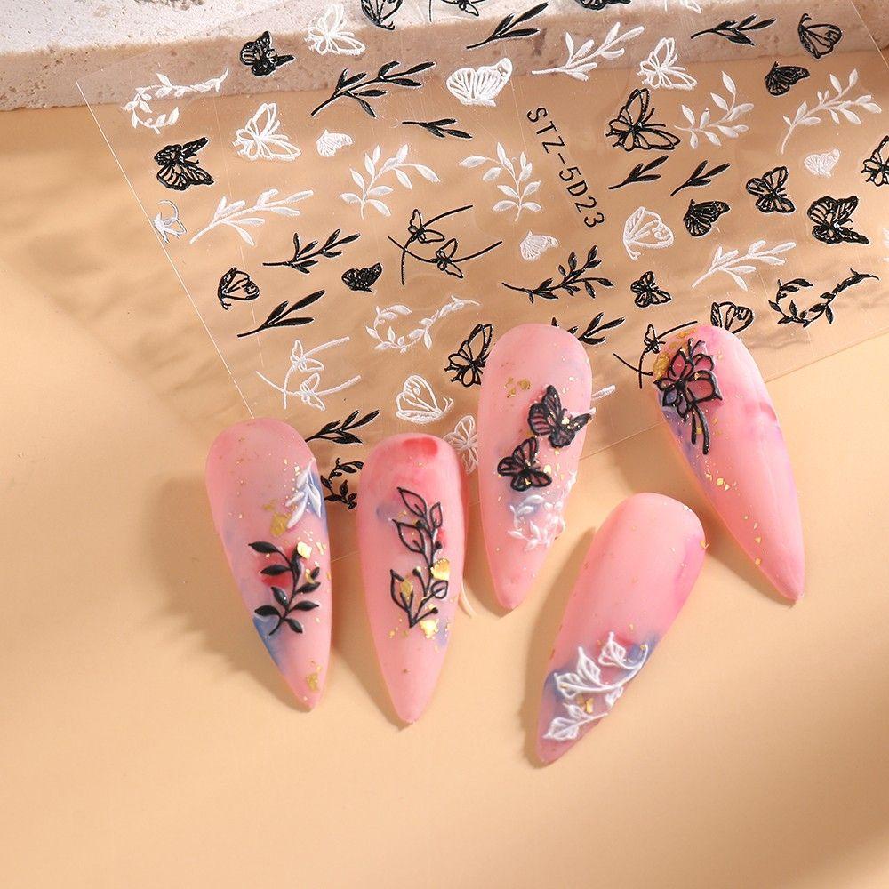 Mxbeauty Self-adhesive Nail Decals Butterfly Hitam Putih Salon Kuku Nail Art Dekorasi Nail Art Sliders Nails Art Decals Manicuring Sticker