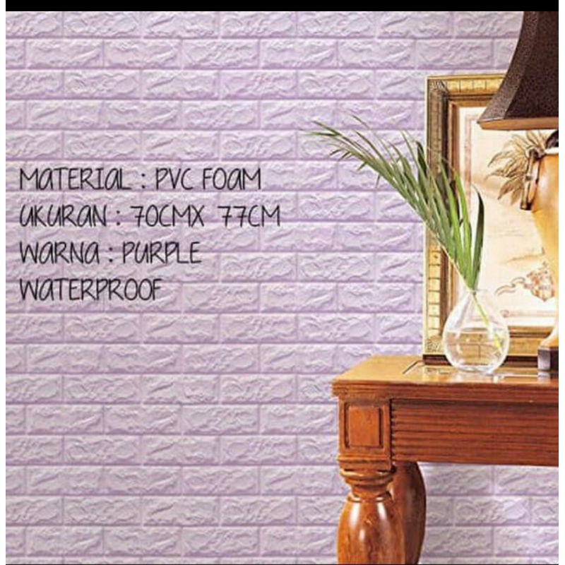wallpaper brick foam 3d motif batu bata ungu muda