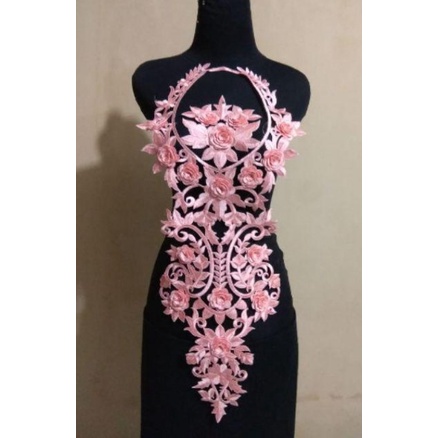 PondokGedeStore Bordir Tempel Bunga Renda Dada Tasik Kamisem Peach Lace Embroidery