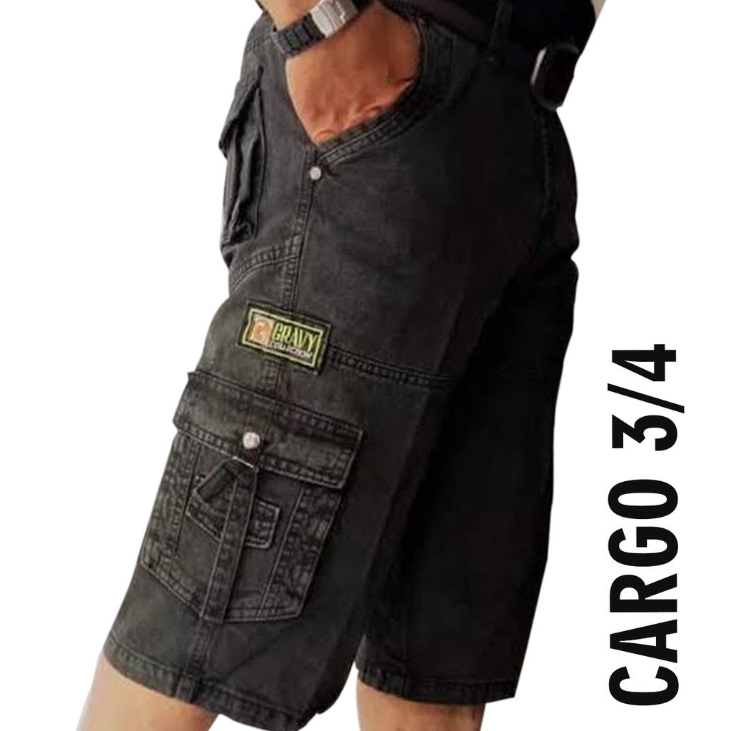 Celana cargo 3/4  terbaru bonus pendaki kimpul denim bahan softjeans tebal halus size 27-38 2020