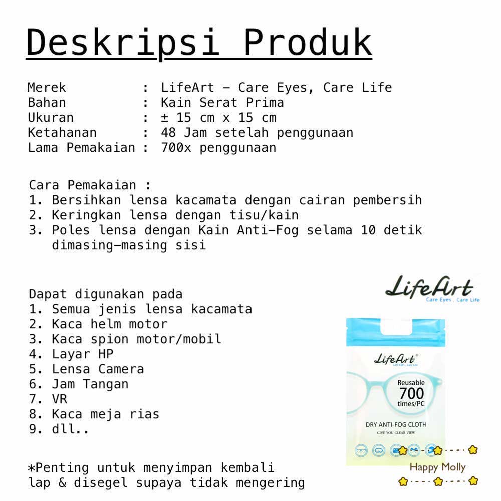 Life Art Original 100% - Anti Fog - Kain Lap Kacamata Anti Embun dan Kabut - Cleansing Wipes