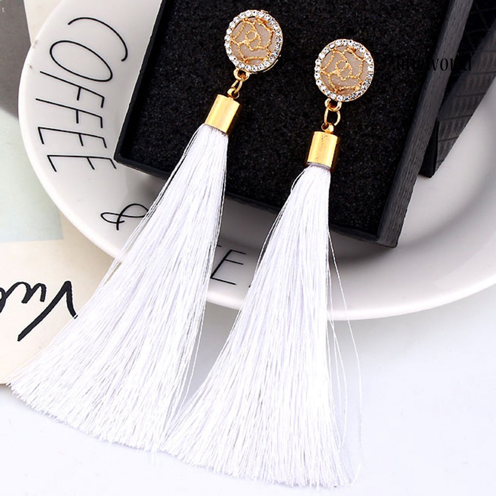 OW@ Bohemian Ethnic Flower Long Tassel Dangle Statement Earrings Women Jewelry Gift