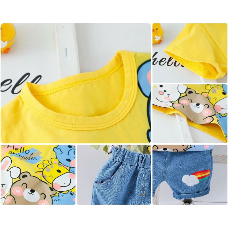 Hello Animales Set / Baju Setelan Anak - Anak / Baju Setelan Import