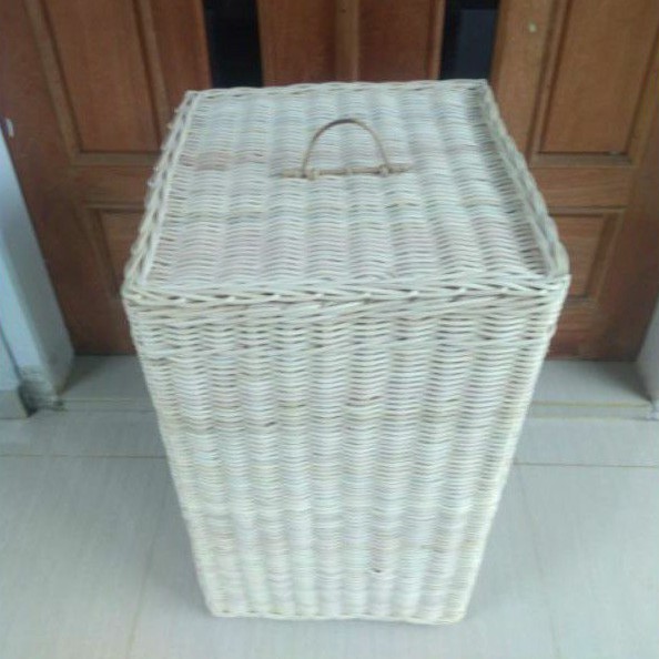 Keranjang rotan kotak persegi laundry tutup penyimpanan besar jumbo  40x40x65 cm