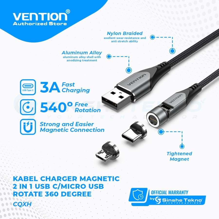 VENTION - KABEL DATA MAGNETIC - TYPE C MICRO USB B ROTATE - 360 DEGREE CQXH