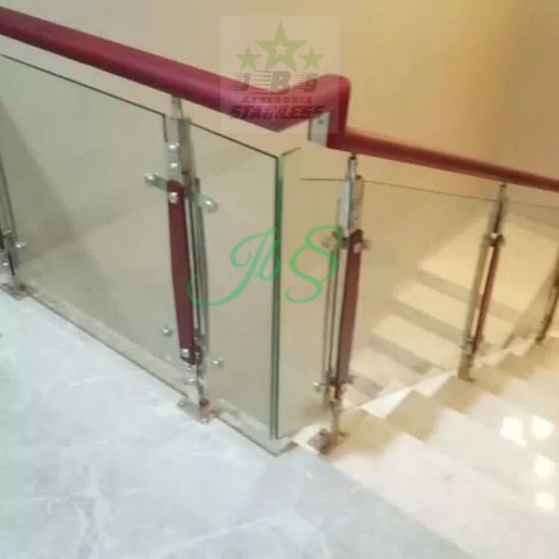 TIANG RAILING KACA STAINLESS + KAYU SUS 201