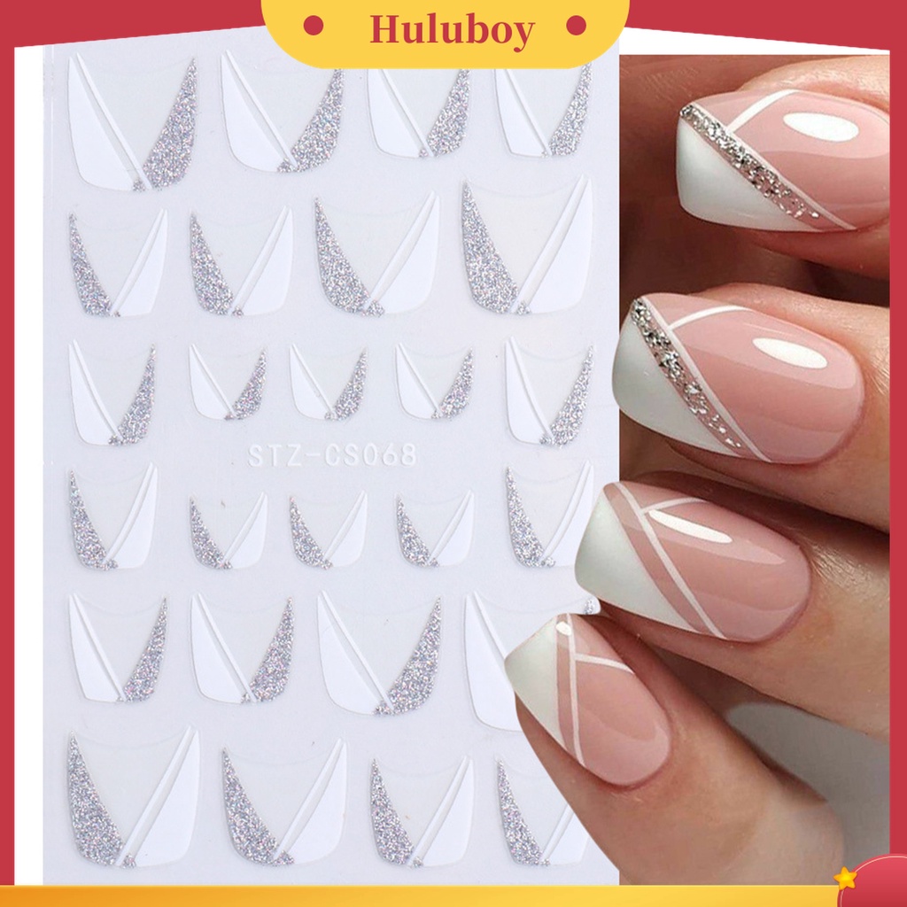 Huluboy Huluboy♡ Stiker Kuku Motif Garis Warna-Warni 3D Untuk Manicure
