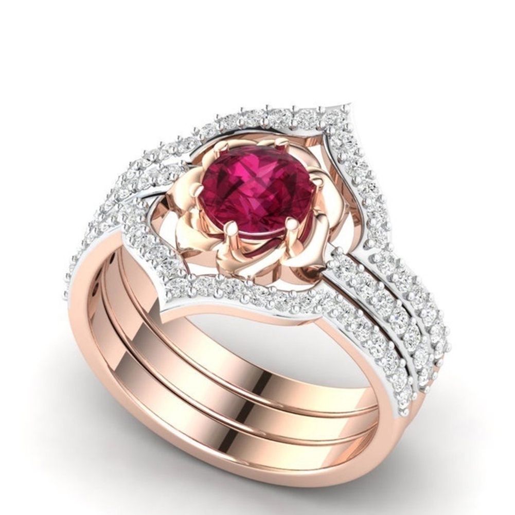 Hu Hu Hu Hu Hu Alat Bantu Pasang Kacamata♡ 3pcs Cincin Wanita Hias Rubyberlian Imitasi Gaya Elegan Untuk Hadiah