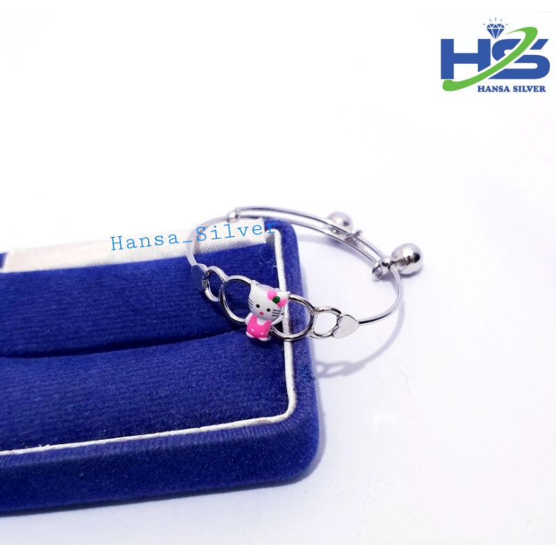 Gelang Perak Anak Bayi Silver Asli 925 Lapis Emas Putih Model Bangle Besot Hello Kitty