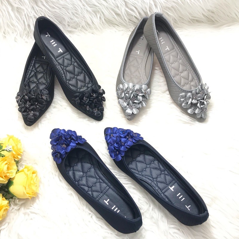 @HL_shoesimport TMT Flat Shoes Flowery C266 - Sepatu Wanita Kerja Kuliah Import