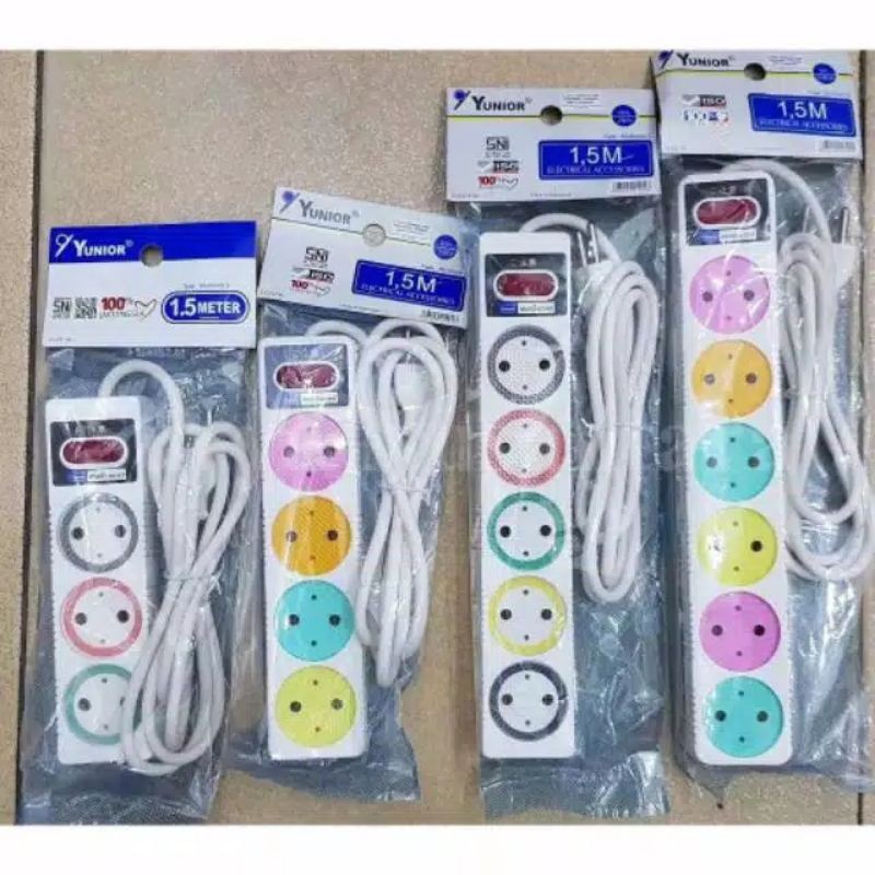 Stop Kontak Yunior 3 / 4 / 5 / 6 Lubang 1,5 M / 3 M Perpanjangan Kabel Olor Listrik Charger Colokan