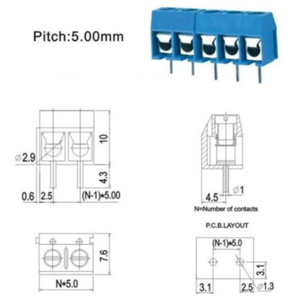 Terminal Blok PCB Block KF-301 2P 3P Pitch 5mm 2Pin 3Pin 2/3 Pin KF301