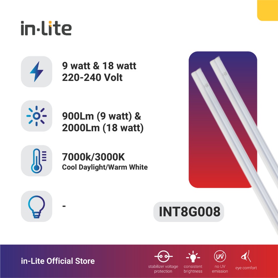 Lampu Refill T8 9 Watt Inlite Putih 60 cm