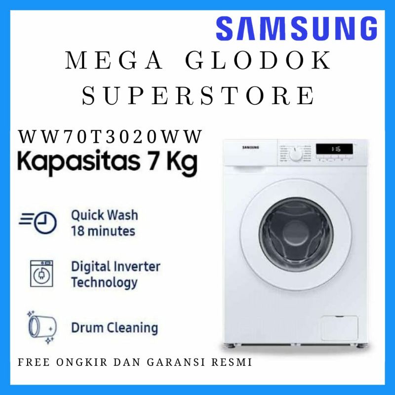 SAMSUNG MESIN CUCI WW70T3020WW FRONT LOADING 7KG QUICK WASH WW70T3020 70T3020