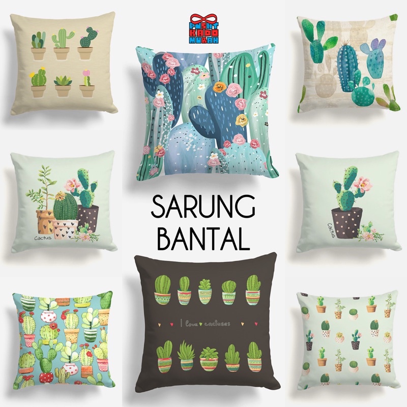 COVER SARUNG Bantal Sofa 40x40 cm Print Motif Kaktus Cactus Cacti - Pusat Kado Murah